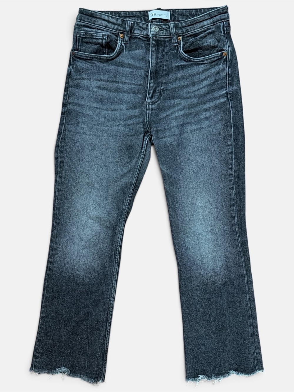 Zara Washed Black Faded Raw Hem Cropped Jeans Denim Pants Women’s Size 6